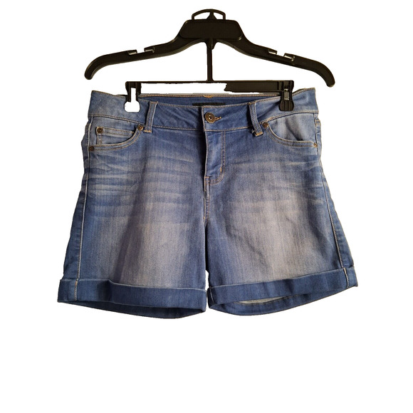 Ladies Celebrity Gold Stretch Blue Denim Jeans Shorts Sz 8 Inseam 4.5" Rise 10" - Picture 1 of 8